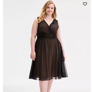 CB Established 1962 Black Sheer Sleeveless V-neck Fit & Flare Dress Size 16